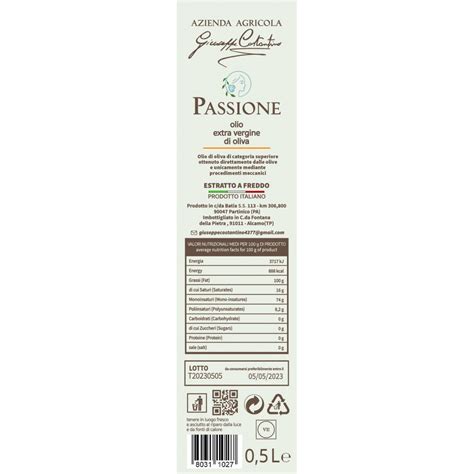 EVOO Italian Extra Virgin Olive Oil PASSIONE 500 Ml Formato 250 Ml