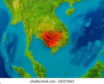 Cambodia Highlighted Red On Physical Map Ilustra Es Stock