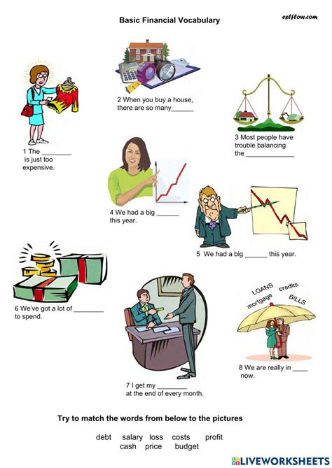 financial vocabulary  exercise   worksheets