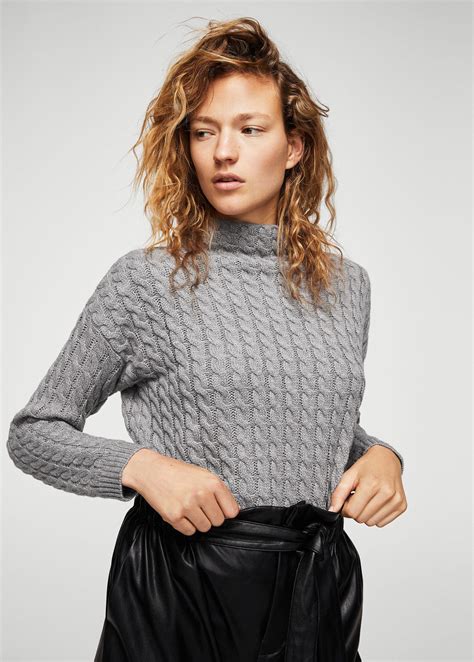 Lyst Mango Knitted Braided Sweater In Gray