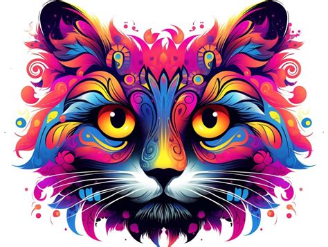 Colorful Abstract Cat Face Head Vivid Colors Pop Art Vector