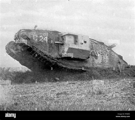 WORLD WAR I: BRITISH TANK. /nA British 'Land-Ship' advancing to destroy ...