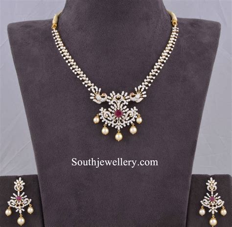 Simple Diamond Necklace Set - Indian Jewellery Designs