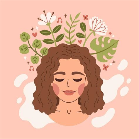 Mental Health Healthy Mentality And Self Care Illustration Set Happy