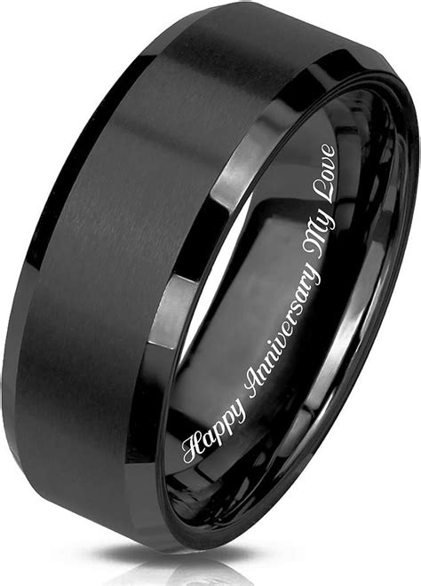 Online On Sale 4x5 Mens Black Wedding Band Offset Engraved Green Ring 18k Rose Gold Ring