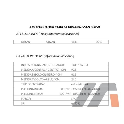 AMORTIGUADOR CAJUELA URVAN NISSAN 50850