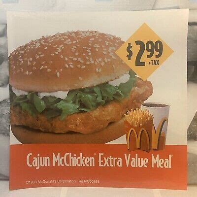 McDonald S 1998 Cajun McChicken Extra Value Meal Translite Store