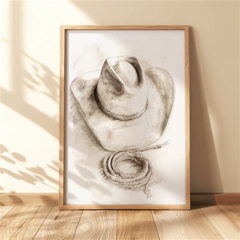 Printable Vintage Cowboy Hat Sketch Drawing Rodeo Wall Art Rustic