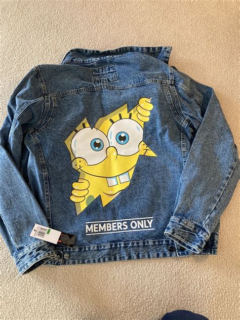 Members Only Nickelodeon Spongebob Denim Jean Jacket Mens Size Large