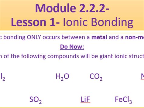 A Level Chemistry Ocr A Module 2 2 2 Lesson 1 Ionic Bonding Teaching Resources