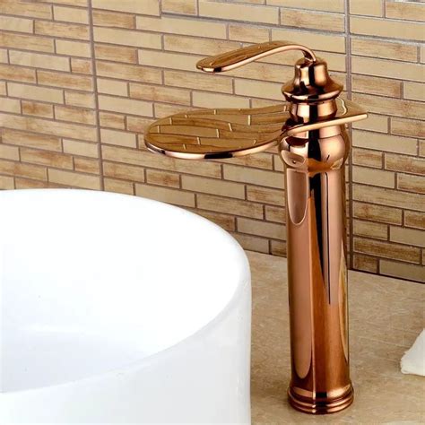 Brass Rose Gold Waterfall Bathroom Sink Faucet Single Hole - Etsy