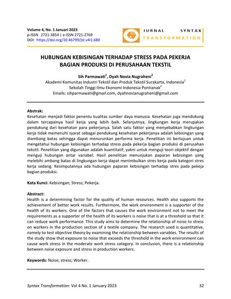 PDF Hubungan Kebisingan Terhadap Stress Pada Pekerja Bagian Produksi