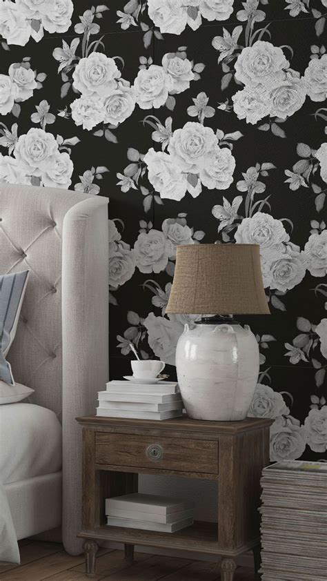 Black And White Floral Fabric Removable Wallpaper