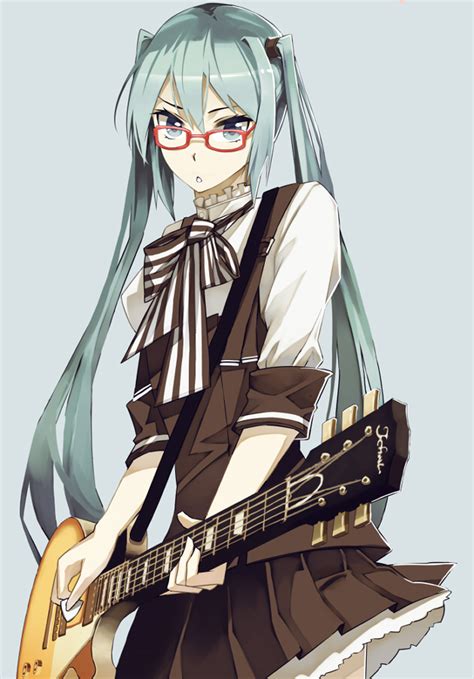 Safebooru Aqua Eyes Aqua Hair Bespectacled Glasses Guitar Hatsune