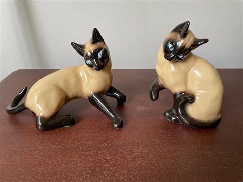 Vintage Porcelain Siamese Cat Figurines Etsy