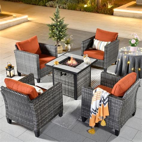 Ovios New Vultros Gray Piece Wicker Patio Fire Pit Conversation