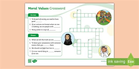 Moral Values Crossword Teacher Made Twinkl