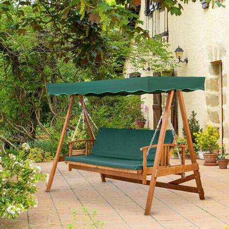 Outsunny 3 Seater Wooden Garden Swing Chair Seat Hammock Bench Lounger Bed