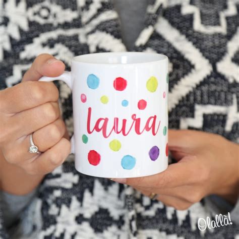 Tazza Personalizzata Con Nome Dedica E Pois Colorati Regalo Amica