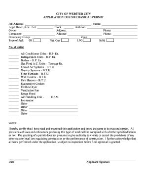 Fillable Online City Of Webster City Application For Mechanical Permit