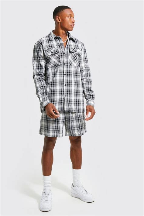 Check Flannel Overshirt And Short Set Boohoo Uk