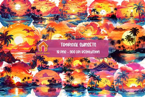 Tropical Sunsets Sublimation Clipart PNG Graphic By Kookie House