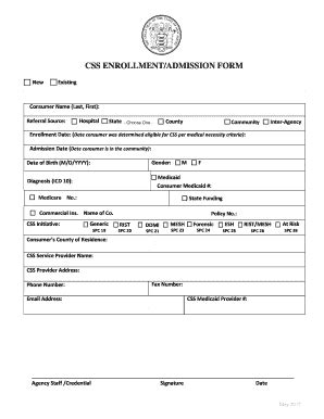 Fillable Online Css Enrollment Admission Form Fax Email Print Pdffiller