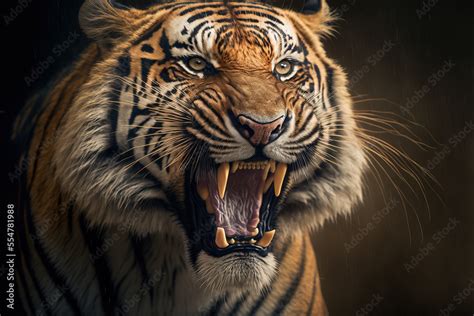 Close Up Portraits of roaring Bengal Tiger. Digital artwork Stock ...