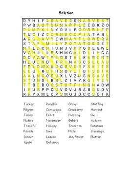 Thanksgiving Word Search Worksheet Words By Lailabee Tpt