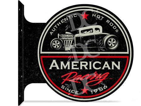 American Hot Rod Racing Themed Double Sided Metal Flange Sign Redeye