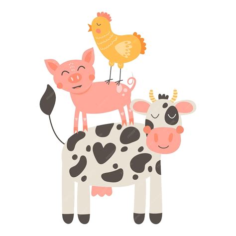 Ilustração Vetorial Conjunto De Animais De Fazenda Bonito Vaca Porco