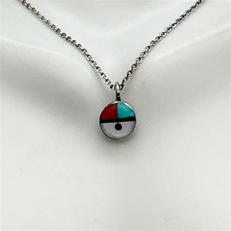 Vintage Zuni Sunface Sterling Silver Necklace Gem