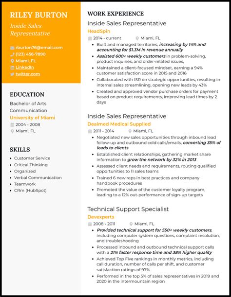 Inside Sales Representative Resume Examples For