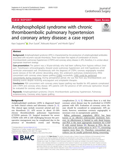 Pdf Antiphospholipid Syndrome With Chronic Thromboembolic Pulmonary