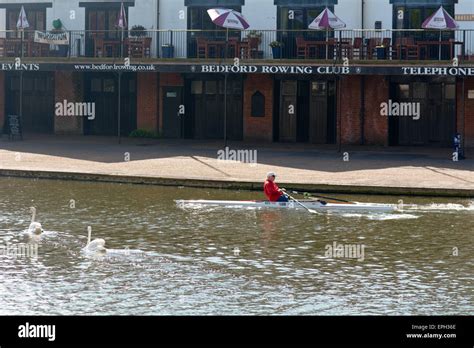 Man Learning How To Scull In River Ouse Outside Bedford Rowing Club In