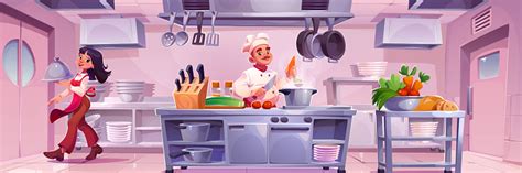 Male Chief Cooking Waitress Carrying Cloche Tray Stock Illustration Download Image Now