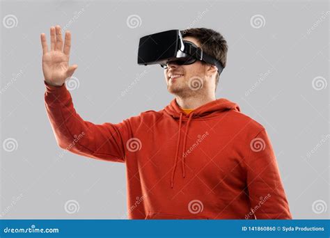 Happy Man In Virtual Reality Headset Or Vr Glasses Stock Photo Image