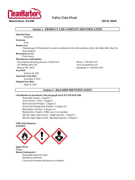 Fillable Online Safety Data Sheet Sds Xylene 1 Identification Fax Email Print Pdffiller