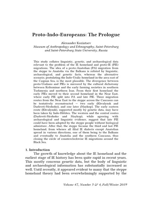 Proto Indo Europeans The Prologue 2019 Pdf