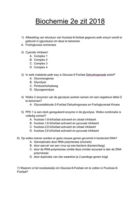 Biochemie Examenvragen Ugent Studocu