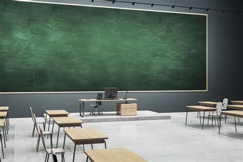 Premium Photo New Classroom Interior With Empty Chalkboard And Mock Up Place Furniture And