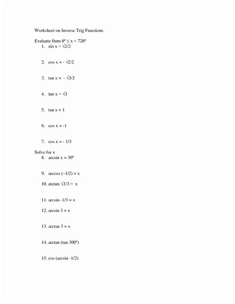 Trigonometric Functions Worksheets With Answers