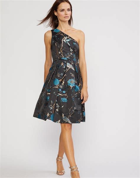 Blue Bird Brocade One Shoulder Dress Cynthia Rowley One Shoulder