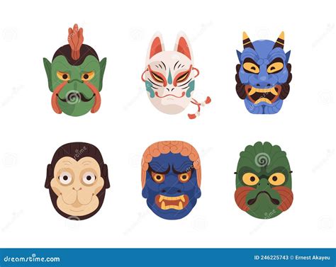 Japan Noh Masks Set Kabuki Theater Evil Devils Animals Monsters