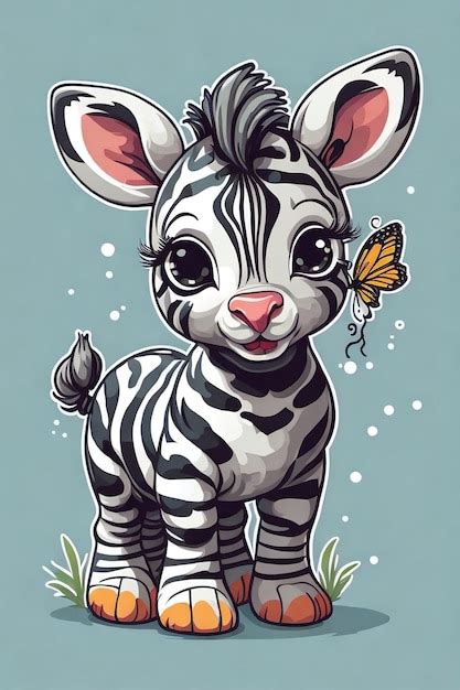 Premium AI Image | baby zebra drawing playing with butterfly flat ...