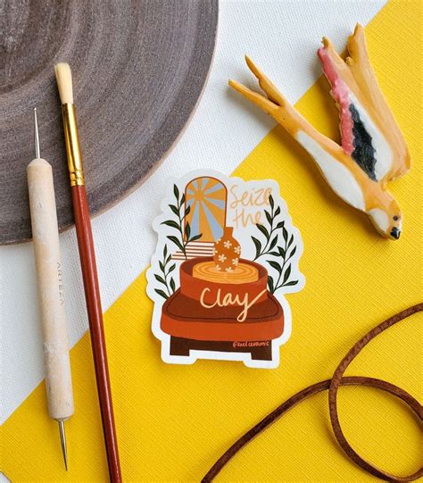 Seize The Clay Vinyl Sticker Pottery Stickers Botanical Etsy In 2023