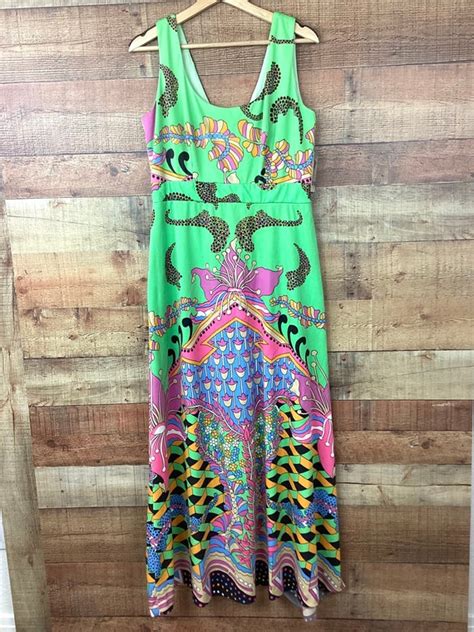 Vintage Psychedelic Maxi Dress M Gem