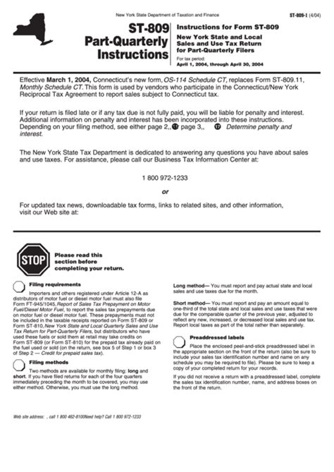 Instructions For Form St 809 New York State And Local Sales And Use