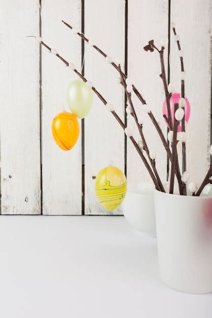 Free Photo Pussy Willow With Eggs In Vase