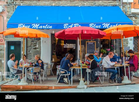 Tourists Seated In A Street Cafe Vernazza Cinque Terre Liguria